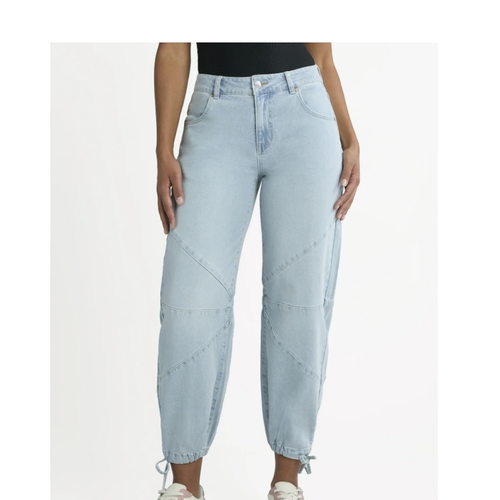 Madden NYC Women’s Barrel Jeans with Drawstring Hem, 28" Inseam, Sizes 0